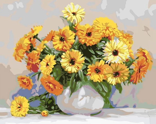 Paint By Numbers Gula Blommor I Vas 40x50