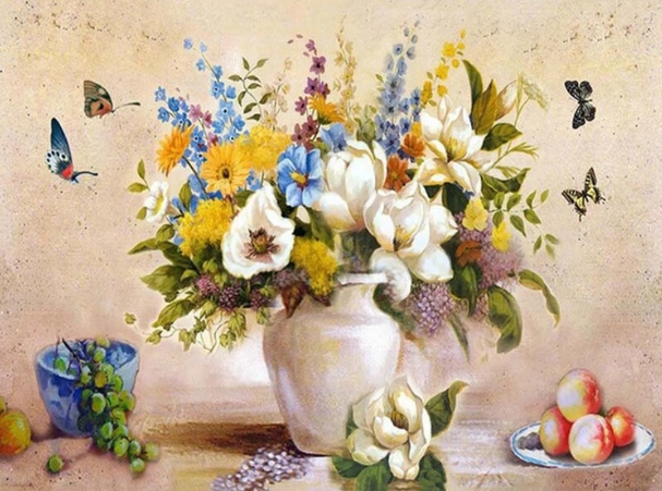Paint By Numbers Blomsterbukett Och Fjärilar 40x50