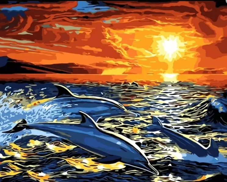 Paint By Numbers Sunset Dolphins