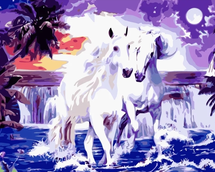 Paint By Numbers Two White Horses 40x50