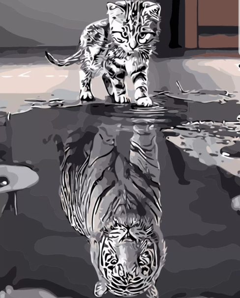 Paint By Numbers Katt Med Tigerspegelbild 40x50