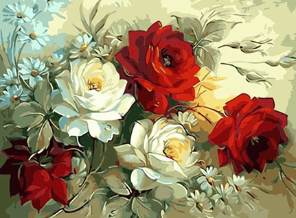 Paint By Numbers Röda Och Vita Rosor 40x50