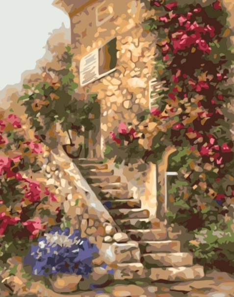 Paint By Numbers Flower Stairs 40x50