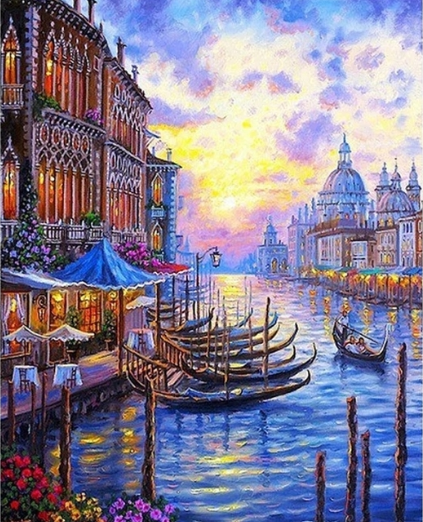 Paint By Numbers Gondoler I Hamn 40x50