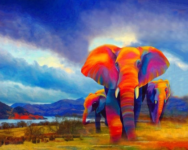 Paint By Numbers Red Elephants 40x50