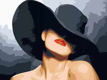 Paint By Numbers Lady In Black Hat 40x50