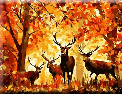 Paint By Numbers Deers In Autum Wood 40x50