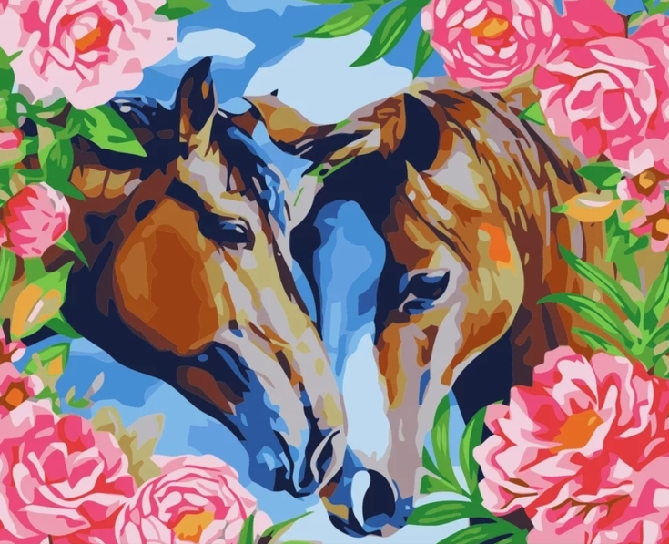 Paint By Numbers Horses Roses 40x50