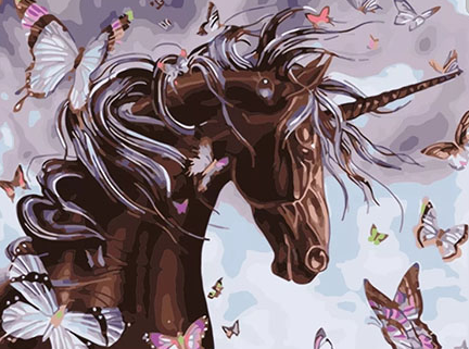 Paint By Numbers Black Unicorn And Butterflies 40x50