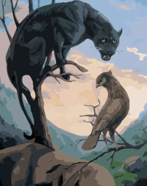 Paint By Numbers Bird And Panther Woman 40x50