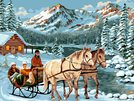 Paint By Numbers Hästar Med Släde 40x50