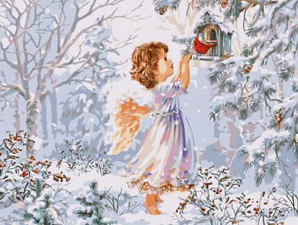 Paint By Numbers Snowangel And Bird 40x50