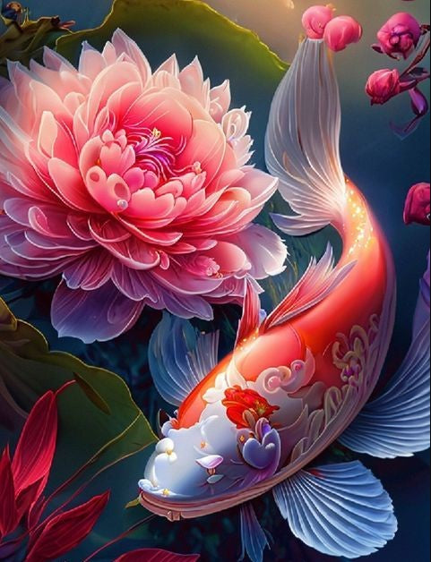 Diamond Painting AB Drills Koi Fish And Lotus*