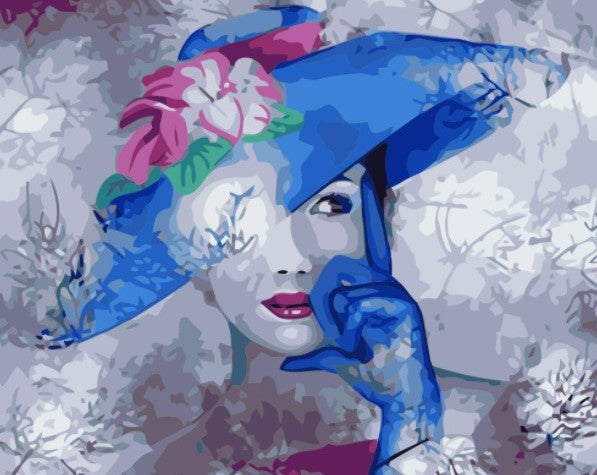 Paint By Numbers Woman Blue Hat 40x50*