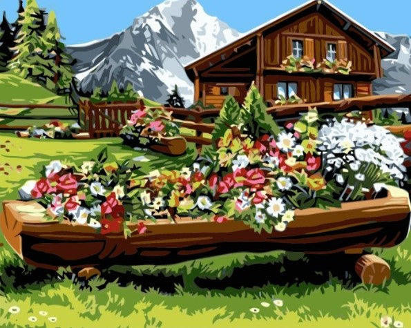 Paint By Numbers Forest Cabin Garden 40x50*
