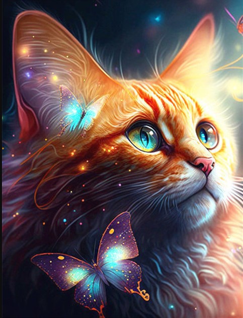 Diamond Painting AB Drills Cat And Butterflies*