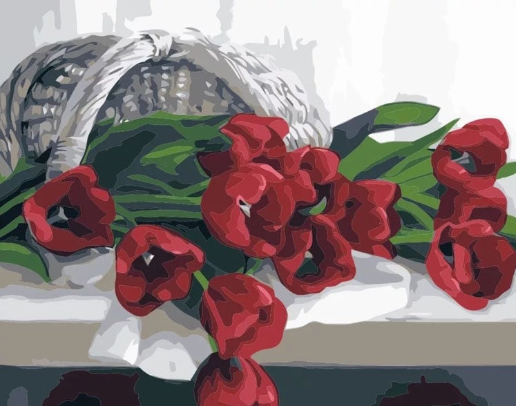 Paint By Number Röda Tulpaner 40x50*
