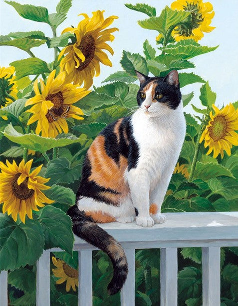 Diamond Painting Katt Solrosor*