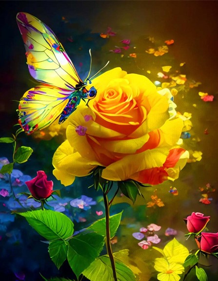Diamond Painting AB Butterfly Yellow Rose*