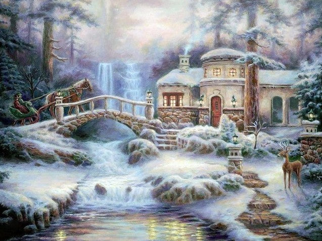 Diamond Painting Winter Forest Cabin*