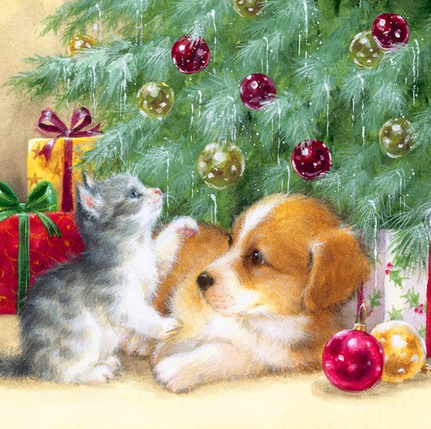 Diamond Painting Kattunge Och Valp Under Julgran*