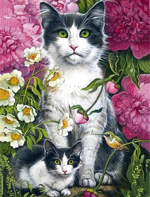 Diamond Painting AB Katter Blommor*