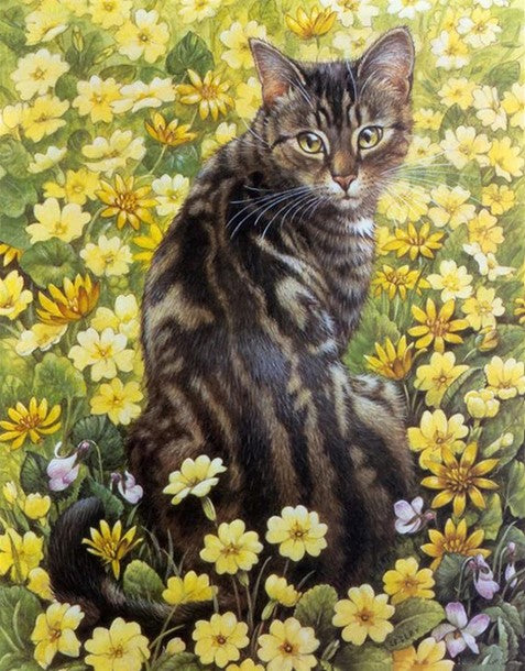Diamond Painting Katt Blomsteräng*