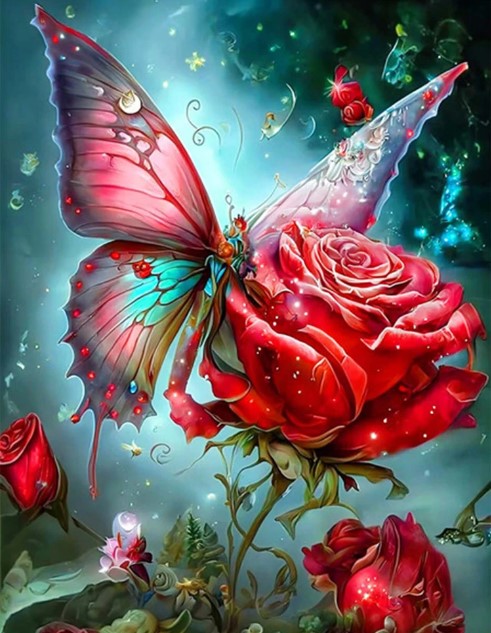 Diamond Painting AB Drills Butterfly And Rose*