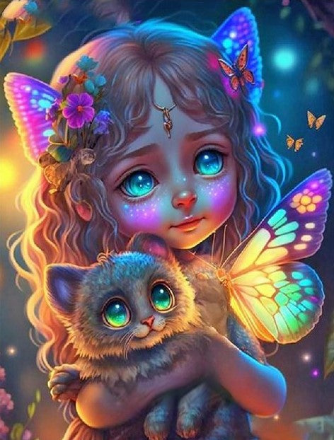 Diamond Painting AB Drills Fantacy Girl And Cat*