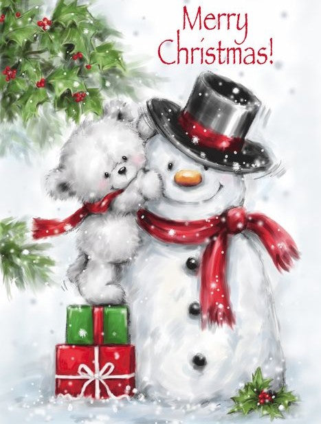 Diamond Painting Merry Christmas Nalle Och Snögubbe*