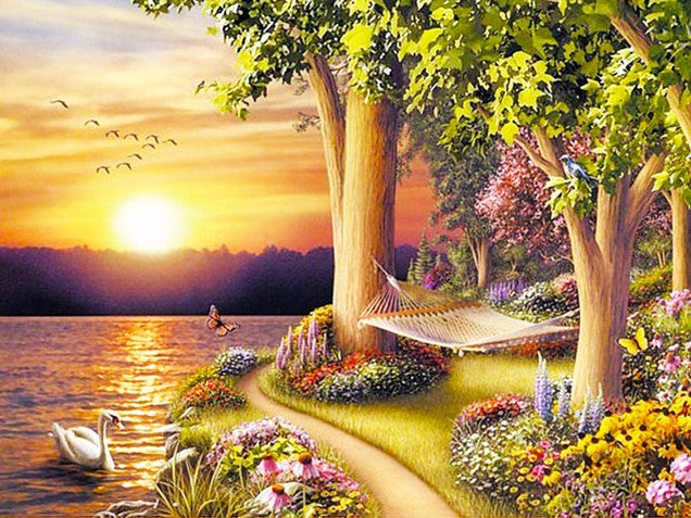 Diamond Painting Sjö Solnedgång*