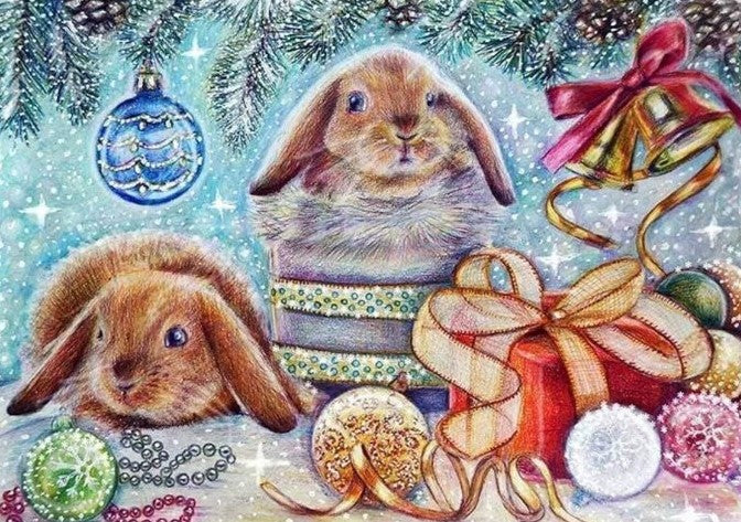 Diamond Painting Christmas Rabbits*