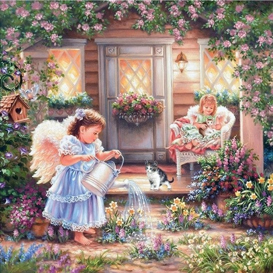 Diamond Painting Änglaflickor I Trädgård*