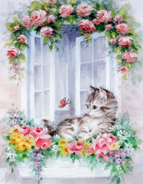 Diamond Painting Katt I Blomsterlåda*