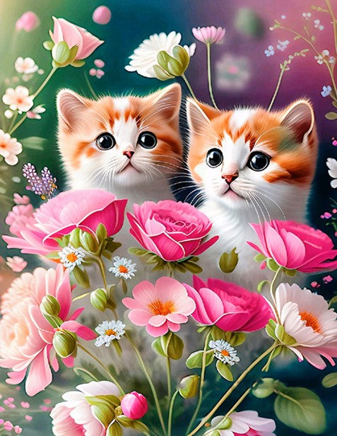 Diamond Painting Kittens And Flowers*