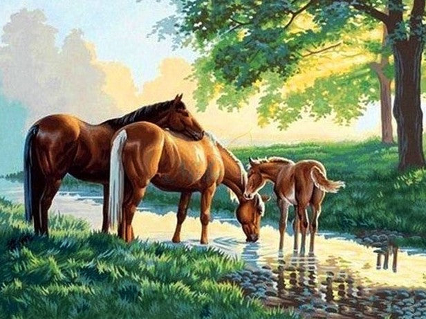 Diamond Painting Hästar Vid Bäck*
