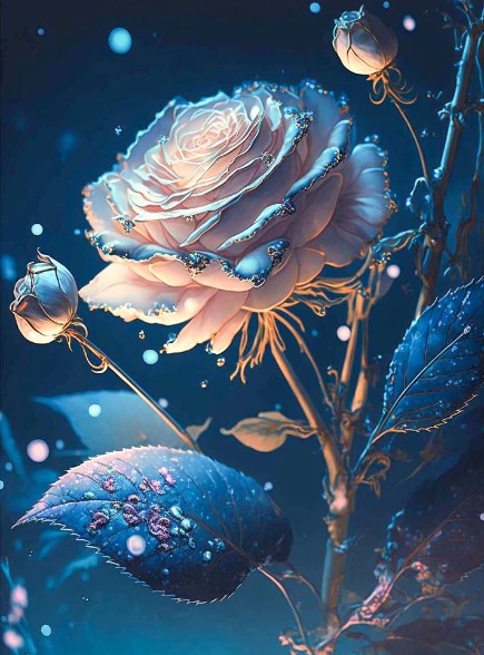 Diamond Painting Golden Blue Rose*