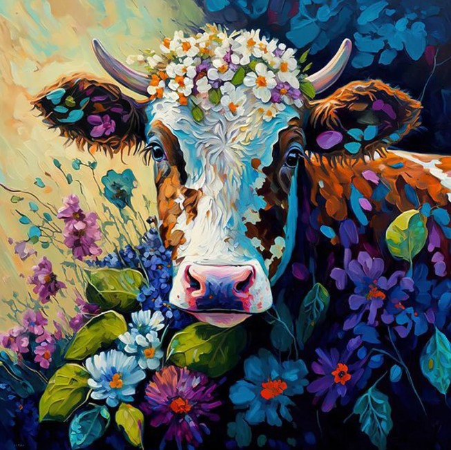 Diamond Painting Cow Flowers*