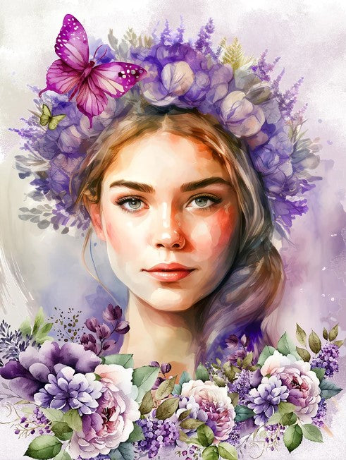 Diamond Painting Girl Purple Flowers*