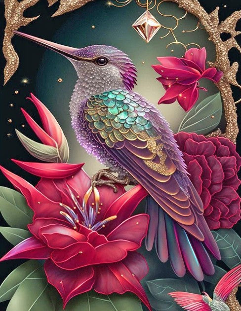 Diamond Painting Bird Big Red Flower*