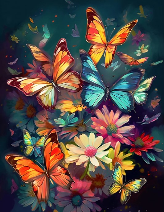 Diamond Painting AB Drills Fjärilar Och Blommor*