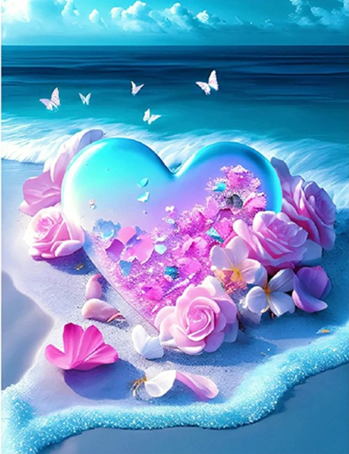 Diamond Painting Beach Heart Roses*