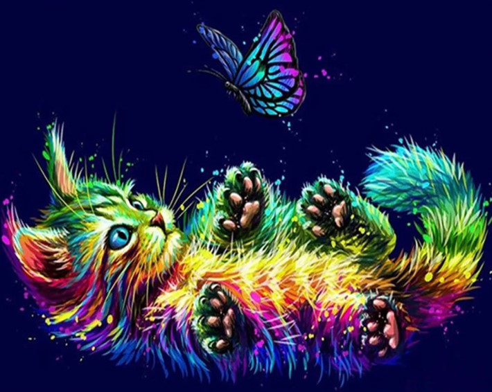 Diamond Painting AB Drills Color Cat And Butterfly*