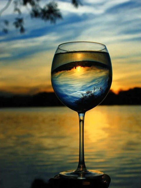 Diamond Painting AB Drills Glass Sunset Lake*