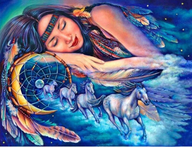 Diamond Painting AB Drills Woman And Horses Dreamcatcher*