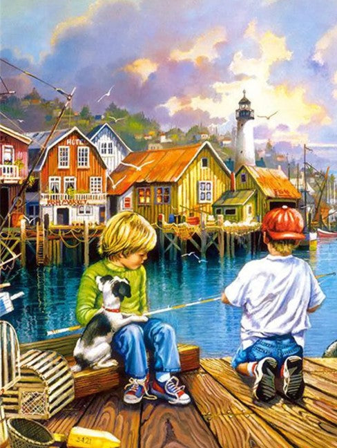 Diamond Painting Pojkar Som Fiskar*