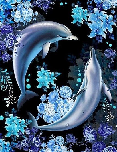 Diamond Painting Dolphins And Flowers*