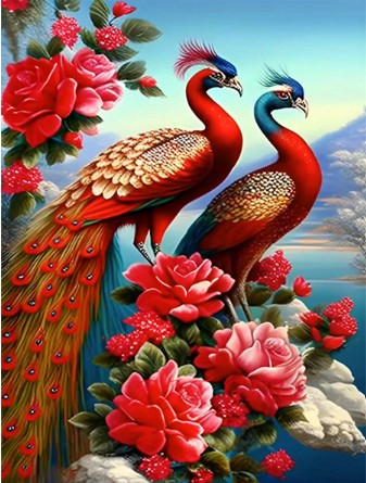 Diamond Painting Påfåglar Rosor*