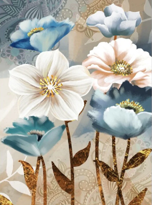 Diamond Painting Vita Och Blå Blommor*