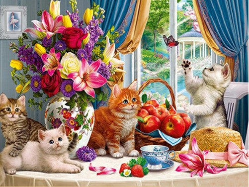Diamond Painting Katter På Bord*